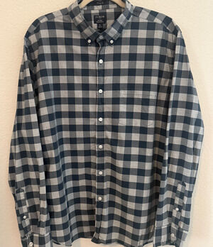 J.Crew Mens XL Flex Washed Button Down Shirt Blue Check Plaid LongSleeve Classic